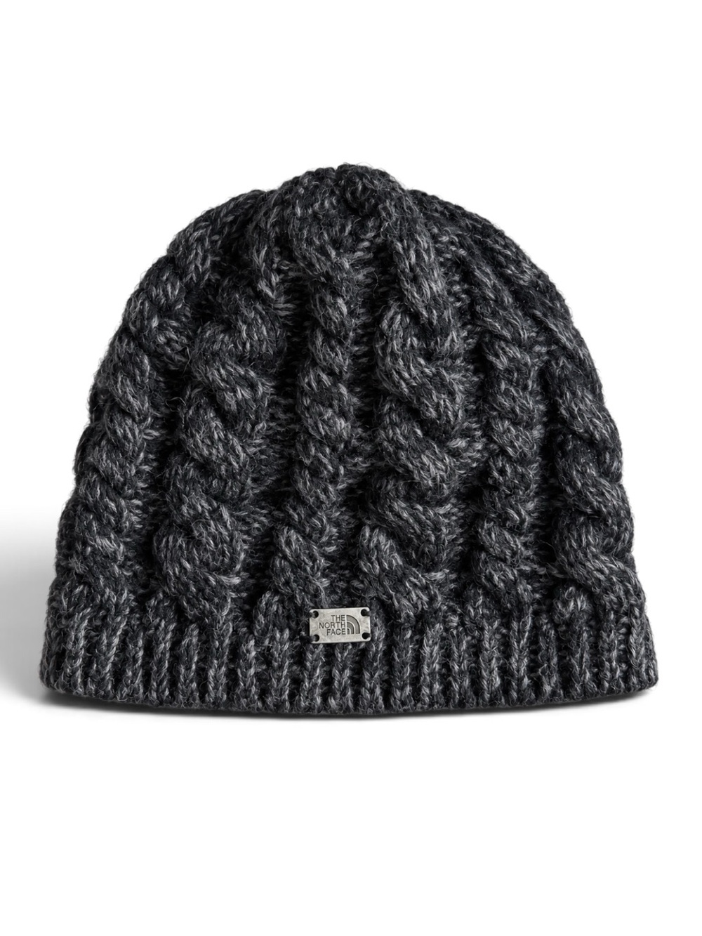 The North Face Charcoal Cable Knit Lined Beanie Hat Wool Blend One Size